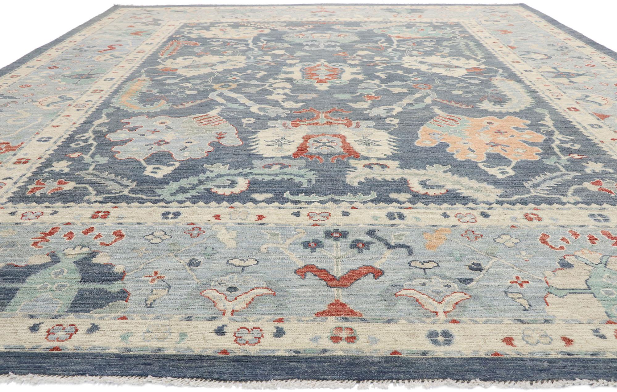 Hand-Knotted Blue Oushak Rug, Quiet Sophistication Meets Coastal Serenity For Sale