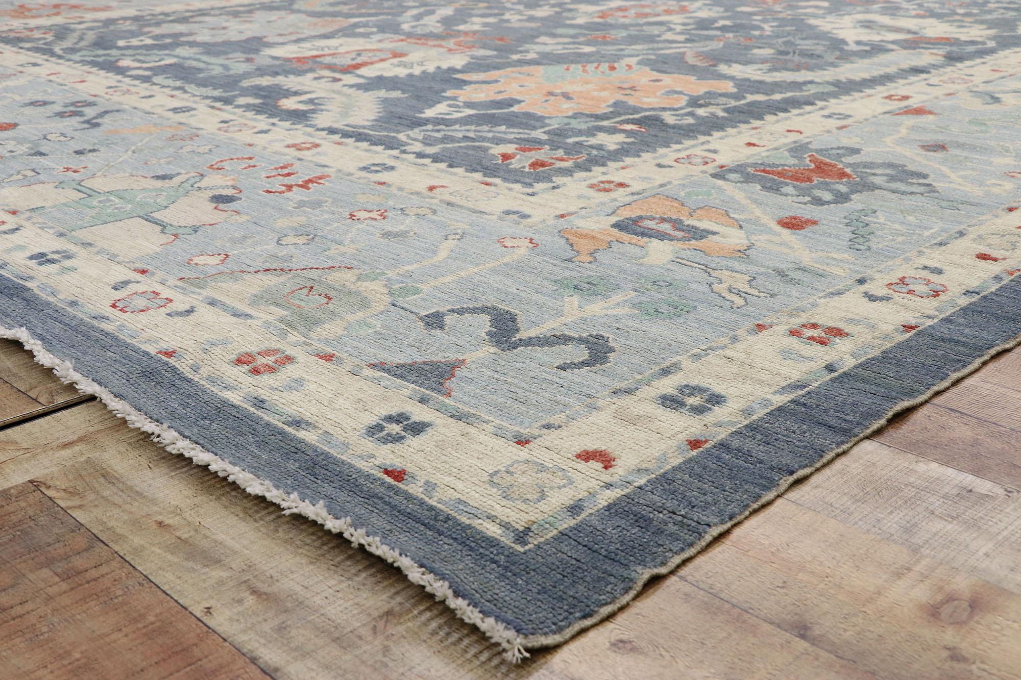 Contemporary Blue Oushak Rug, Quiet Sophistication Meets Coastal Serenity For Sale