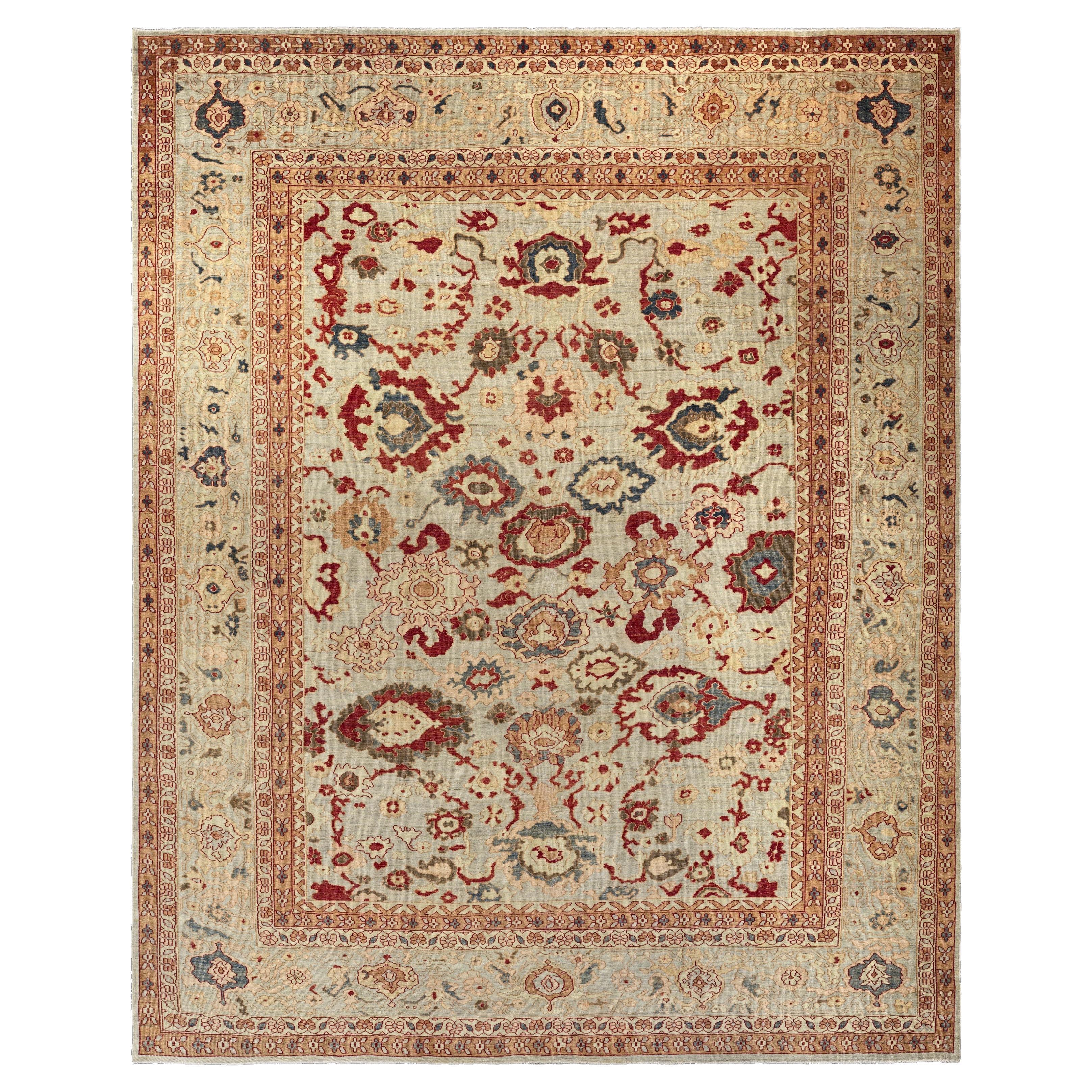 Blue Oushak Wool Hand Knotted Rug 12 ft x 15 ft, Slate Teal Oushak Harmony