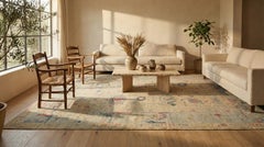 Blue Oushak Wool Hand Knotted Rug 16 ft x 22 ft , Blue Haze Geometry