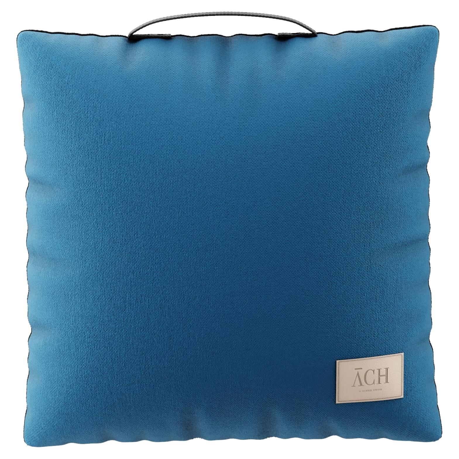 Blue Outdoor Throw Pillow, Modern Waterproof Square Cushion Decor Handle