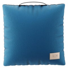 Blue Outdoor Throw Pillow, Modern Waterproof Square Cushion Decor Handle