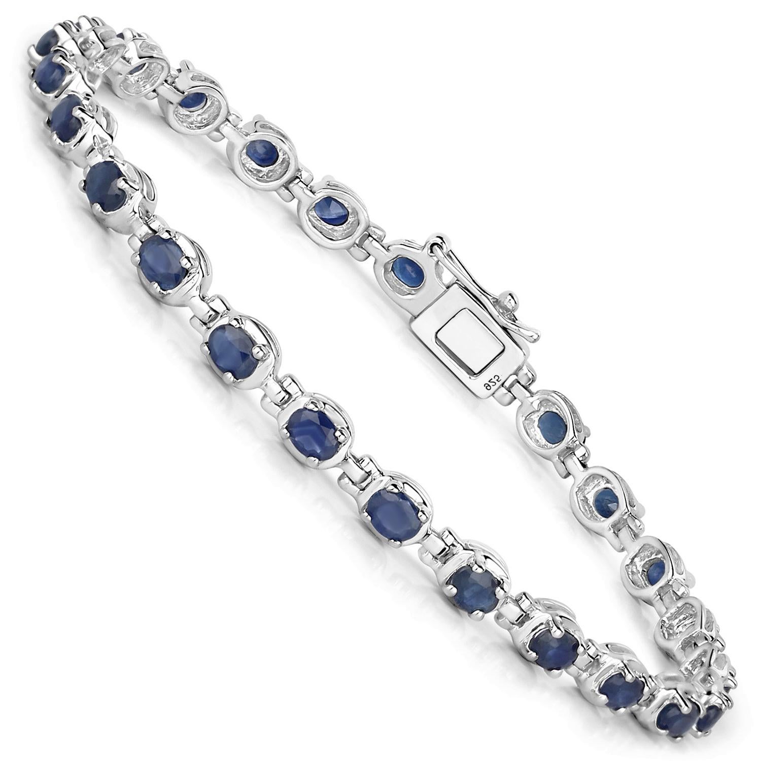 Contemporary Blue Oval Cut Sapphire Tennis Bracelet 5 Carats For Sale