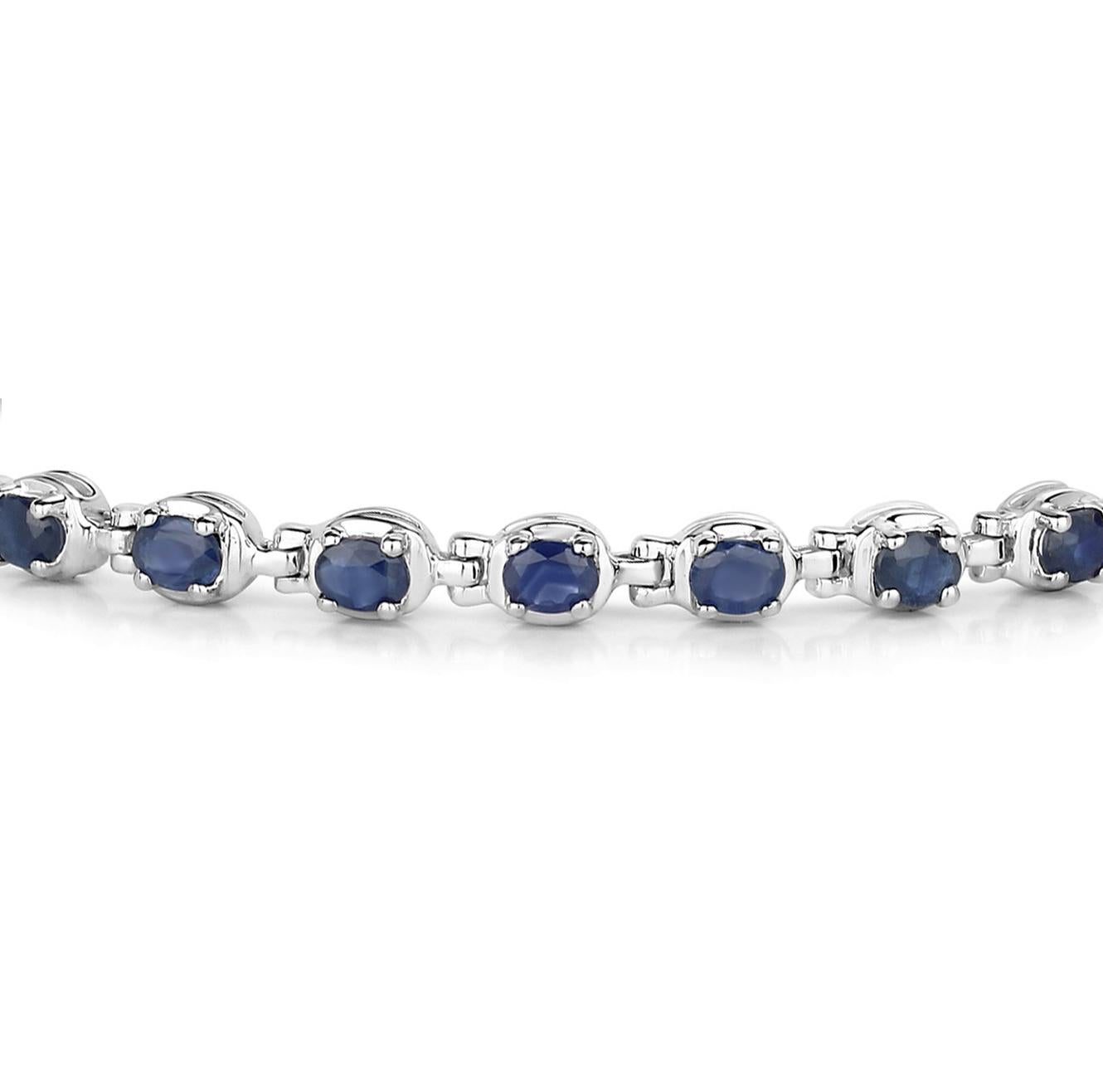 Blue Oval Cut Sapphire Tennis Bracelet 5 Carats In New Condition For Sale In Laguna Niguel, CA