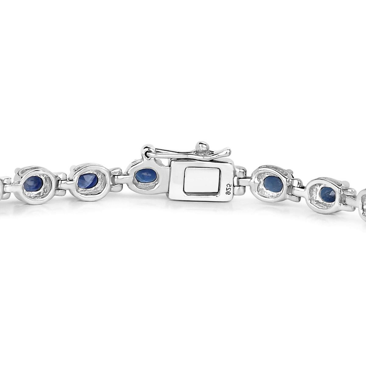 Women's or Men's Blue Oval Cut Sapphire Tennis Bracelet 5 Carats For Sale