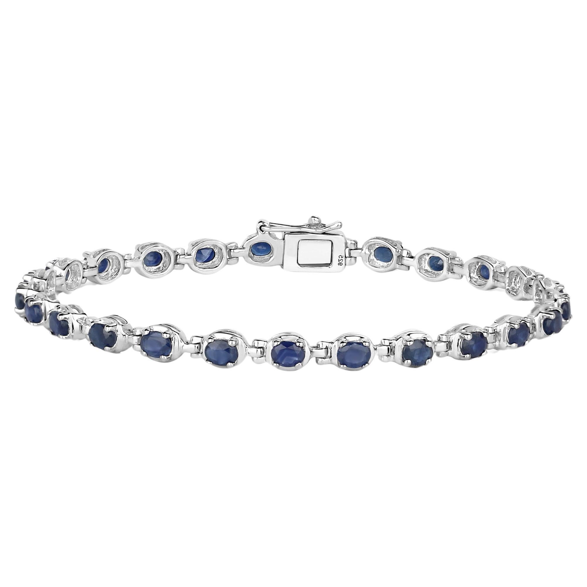 Blaues Tennisarmband mit blauem Saphir im Ovalschliff 5 Karat