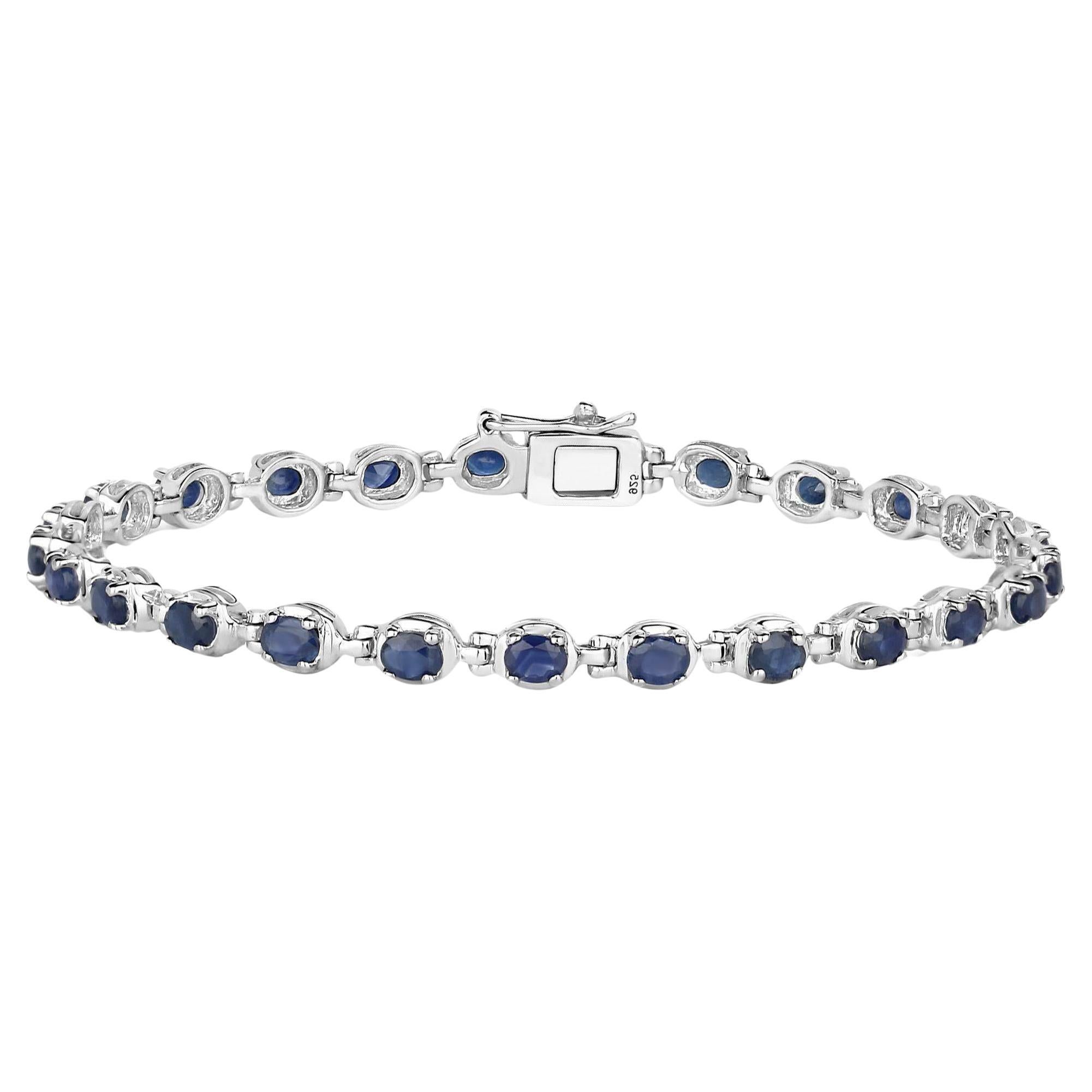 Blue Oval Cut Sapphire Tennis Bracelet 5 Carats
