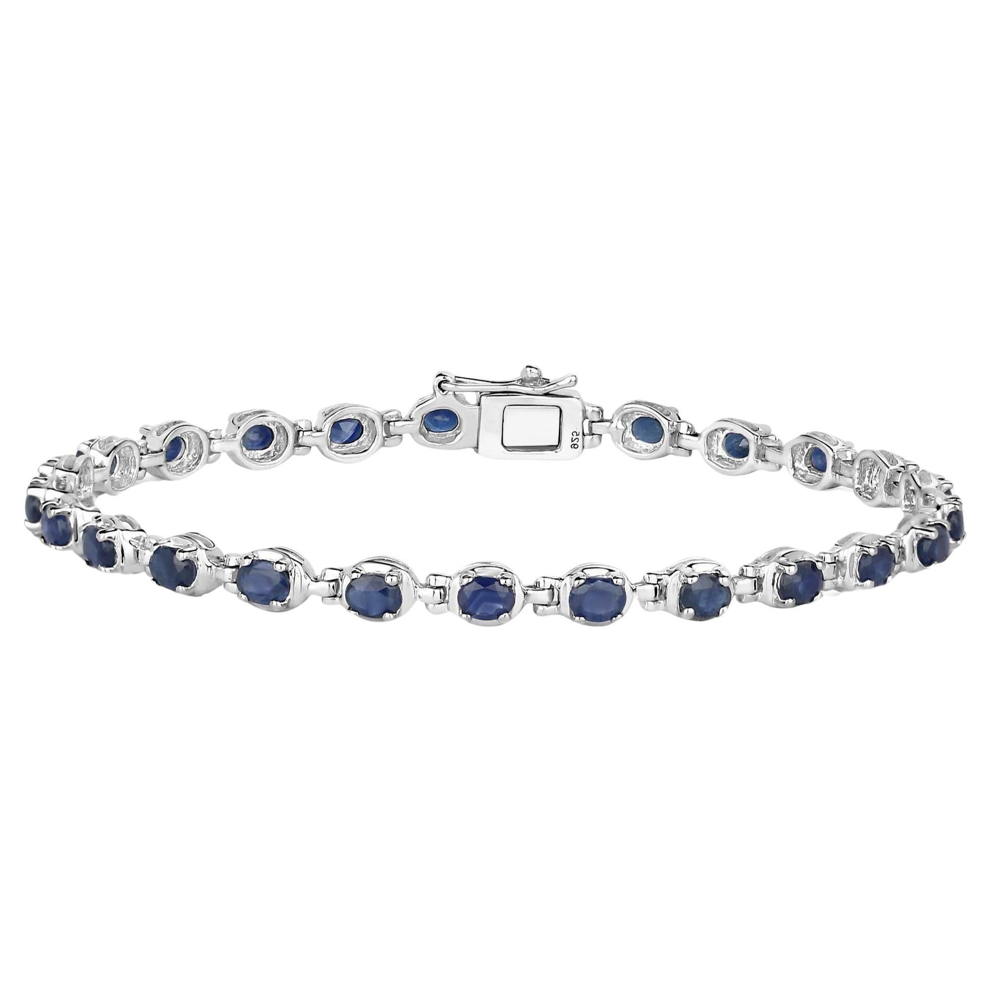 Blue Oval Cut Sapphire Tennis Bracelet 5 Carats For Sale