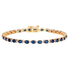 Blue Oval Cut Sapphires Bracelet Diamond Links 6.3 Carats 10K Yellow Gold