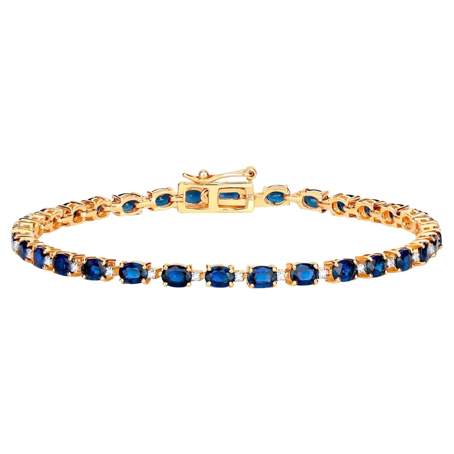Pulsera de zafiros azules talla oval eslabones de diamantes 6,3 quilates oro amarillo de 10 quilates