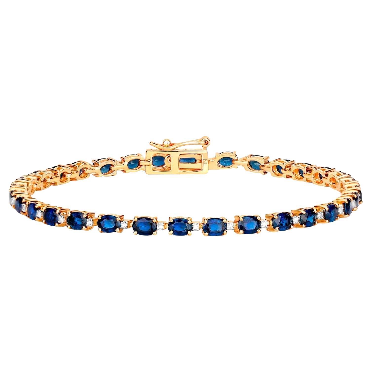 Zaffiri blu taglio ovale Bracciale con diamanti 6,3 carati in oro giallo 10K