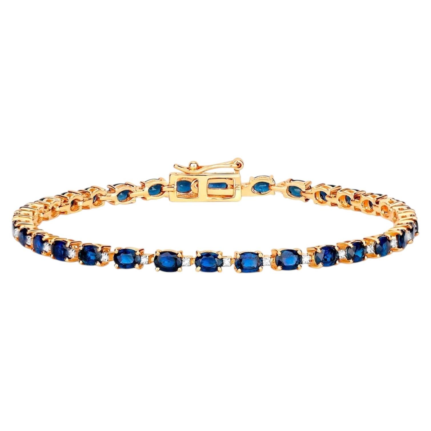 Blue Oval Cut Sapphires Bracelet Diamond Links 6.3 Carats 10K Yellow Gold