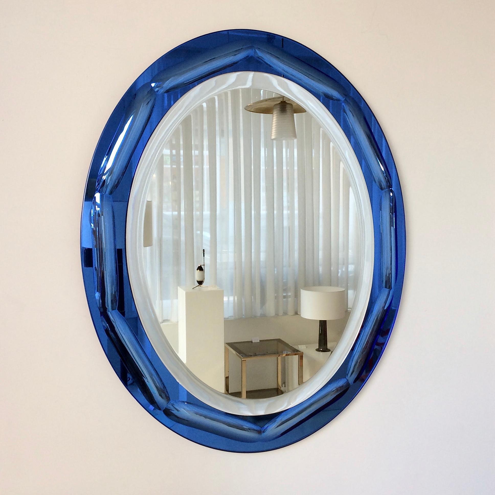 Mid-Century Modern Blue Oval Mirror by Antonio Lupi, circa 1960, Italy