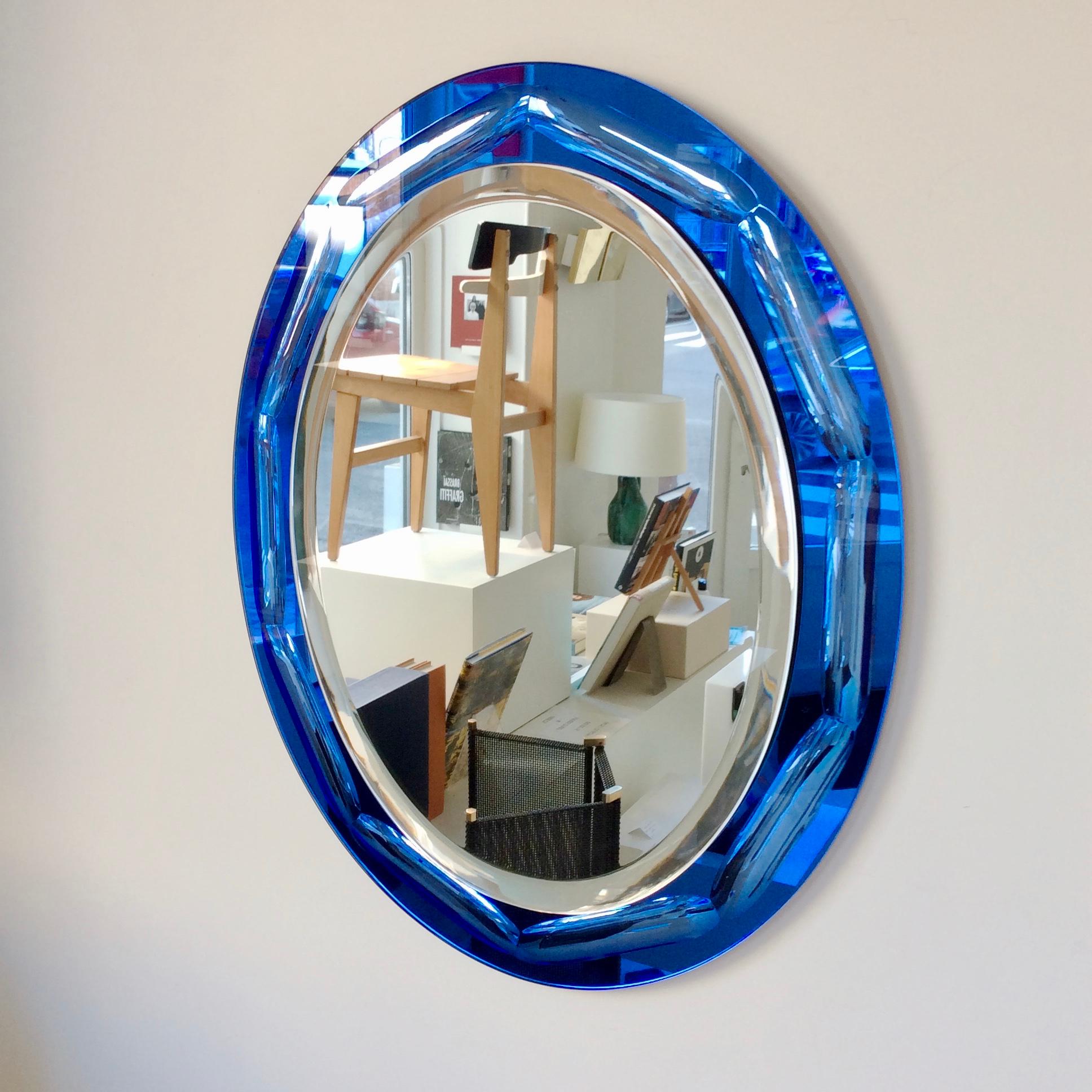 Italian Blue Oval Mirror by Antonio Lupi, circa 1960, Italy