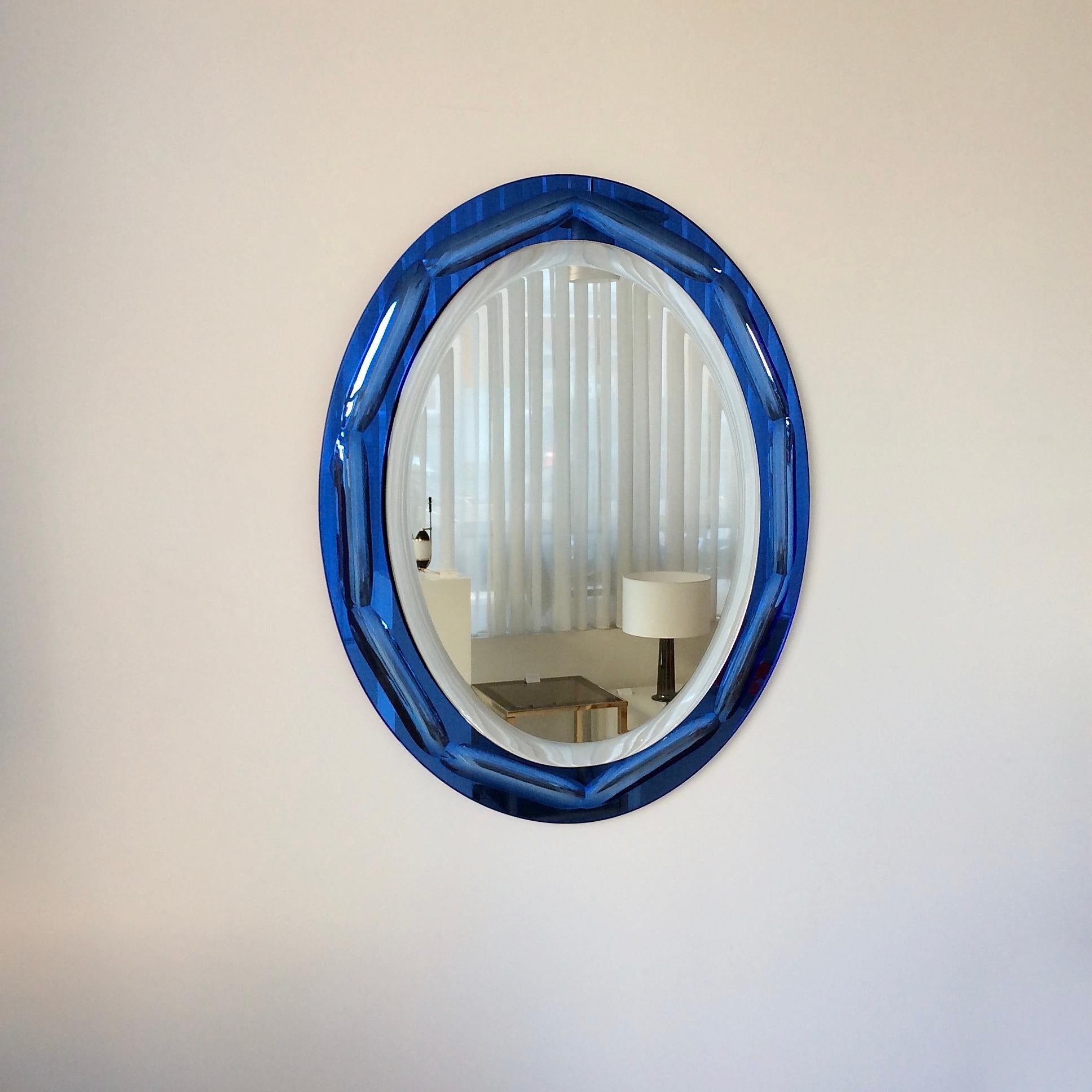 Blue Oval Mirror by Antonio Lupi, circa 1960, Italy In Good Condition In Brussels, BE