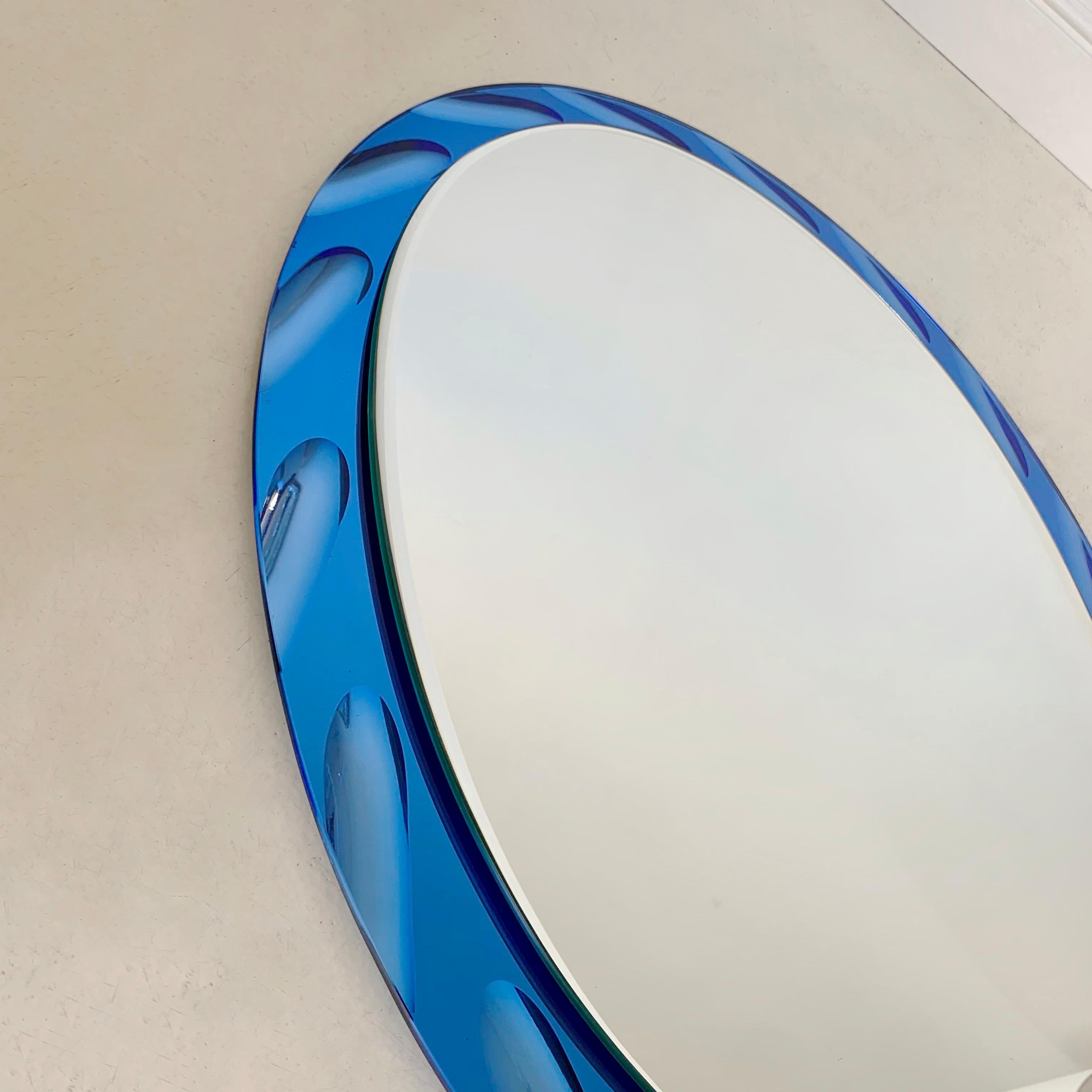 Blue Oval Mirror by Cristal Arte circa 1960, Italy For Sale 2