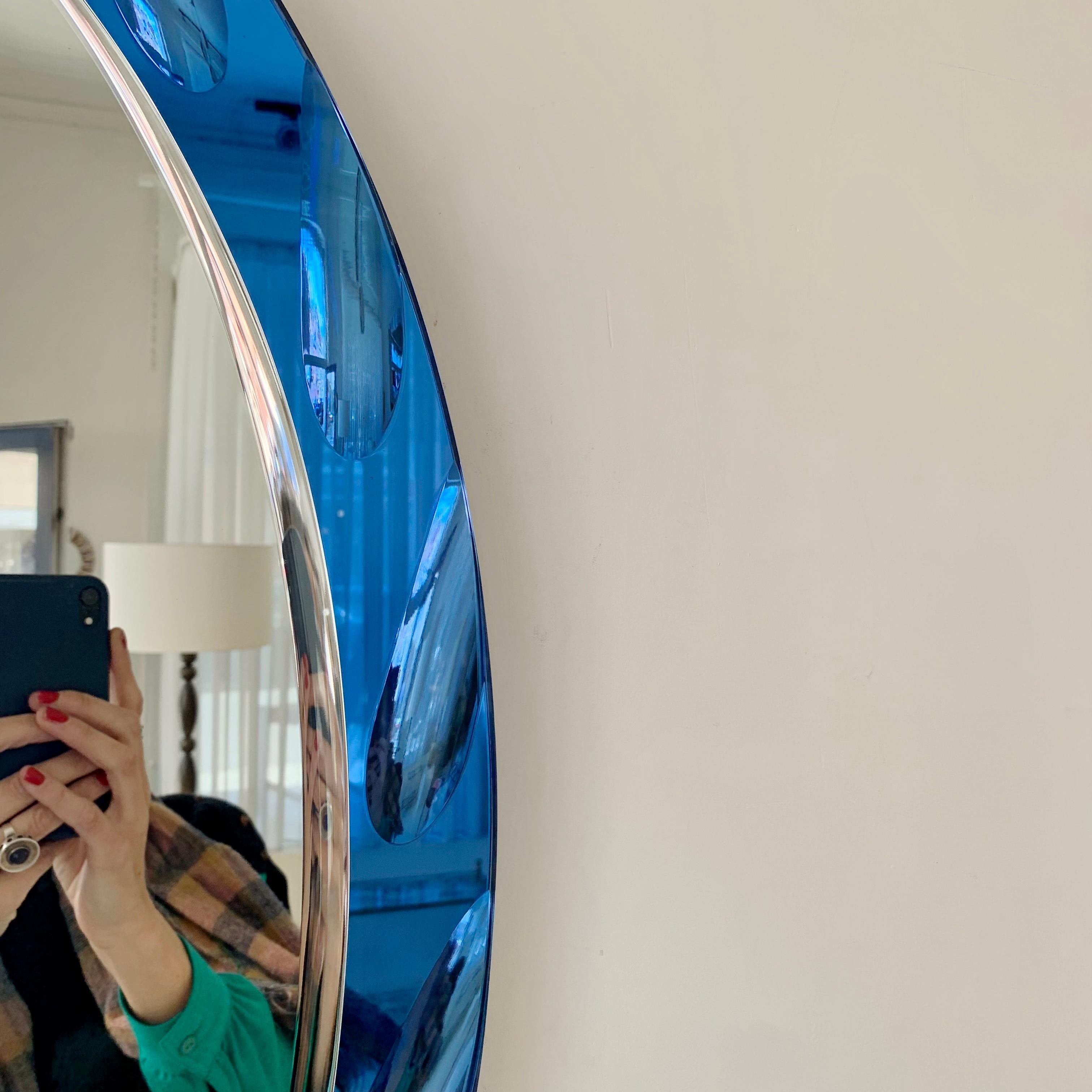 Blue Oval Mirror by Cristal Arte circa 1960, Italy For Sale 3