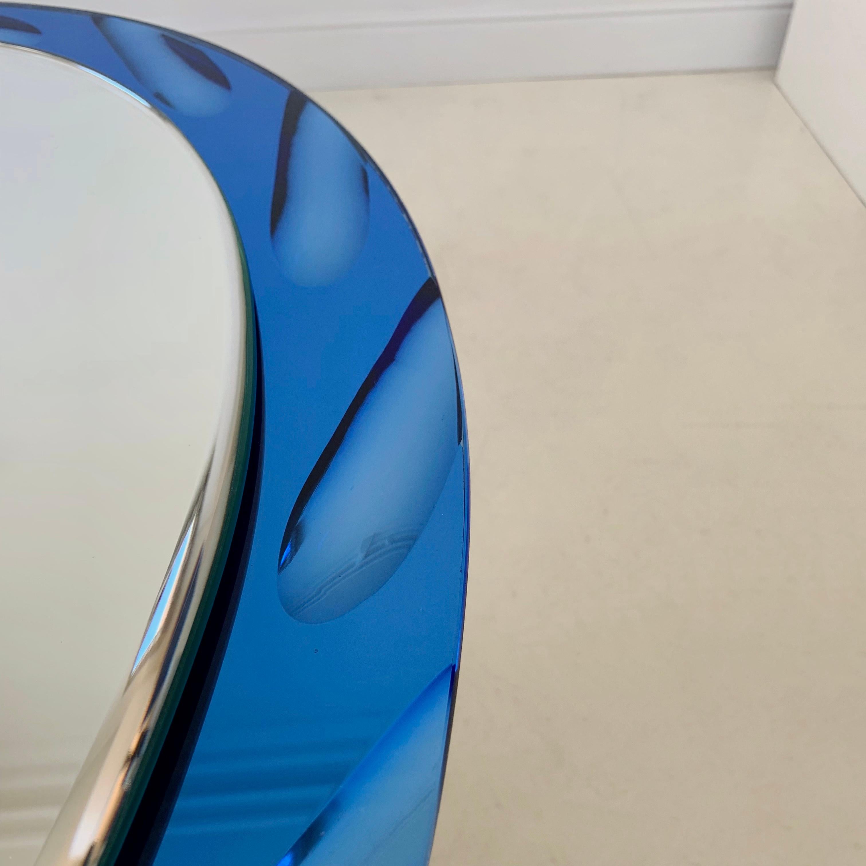 Blue Oval Mirror by Cristal Arte circa 1960, Italy For Sale 4
