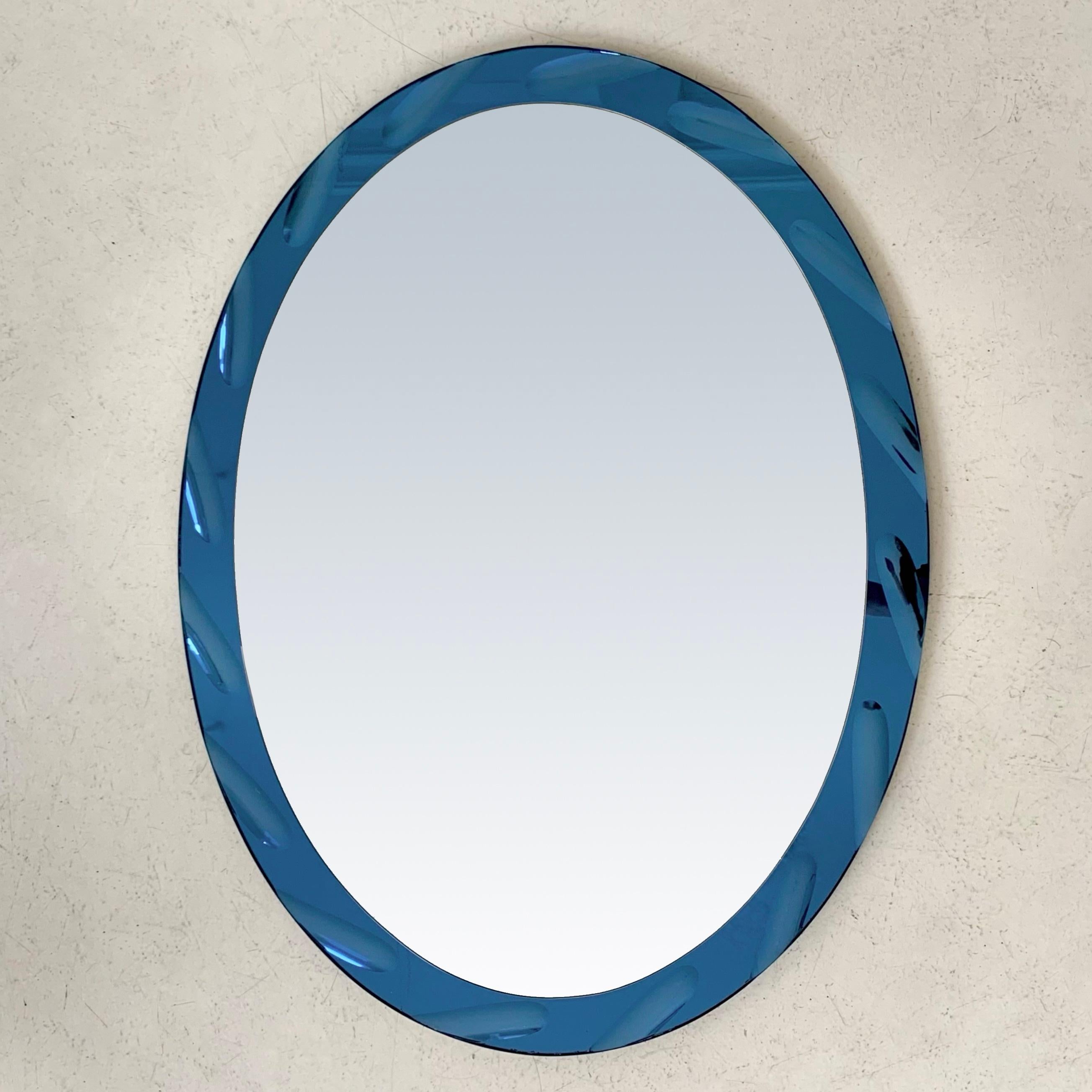 Miroir ovale bleu par Cristal Arte circa 1960, Italie en vente 5