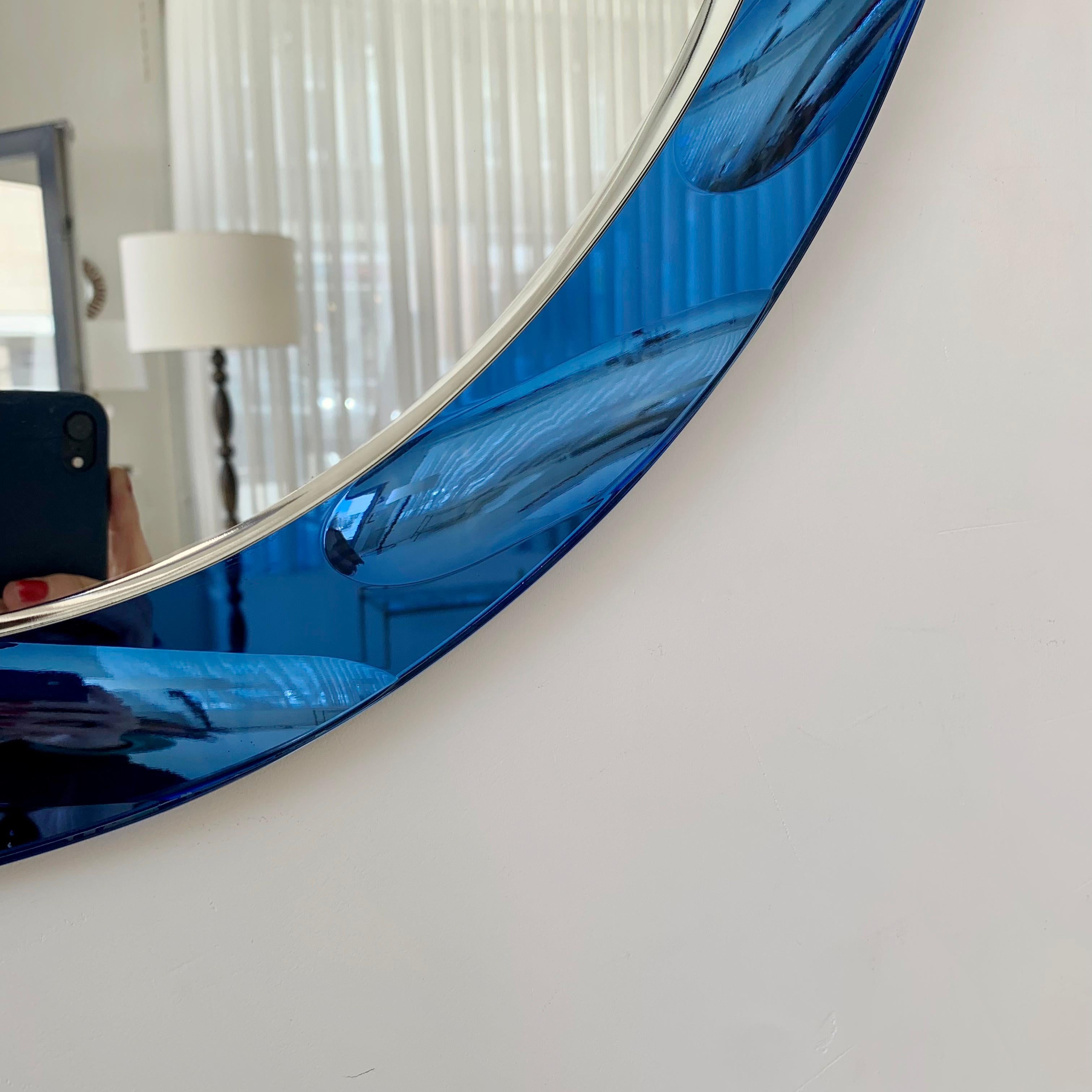 Blue Oval Mirror by Cristal Arte circa 1960, Italy For Sale 1