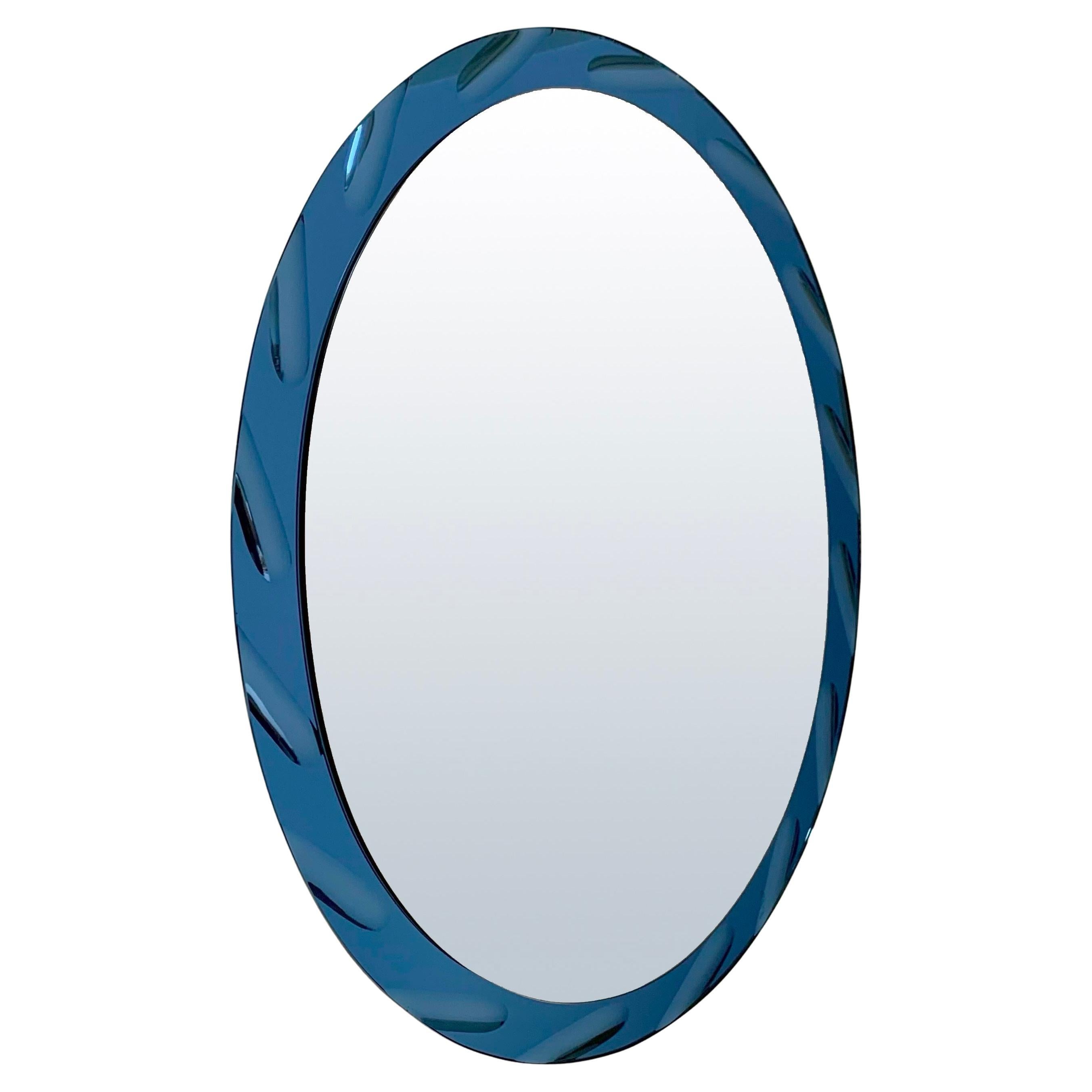 Blue Oval Mirror by Cristal Arte circa 1960, Italy