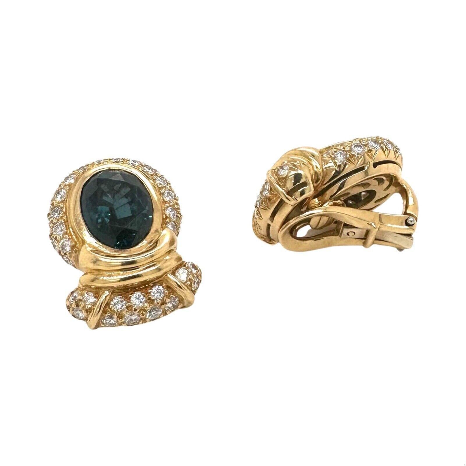 Oval Cut Blue Oval Sapphire and Diamond Gold Cocktail Estate Earrings For Sale