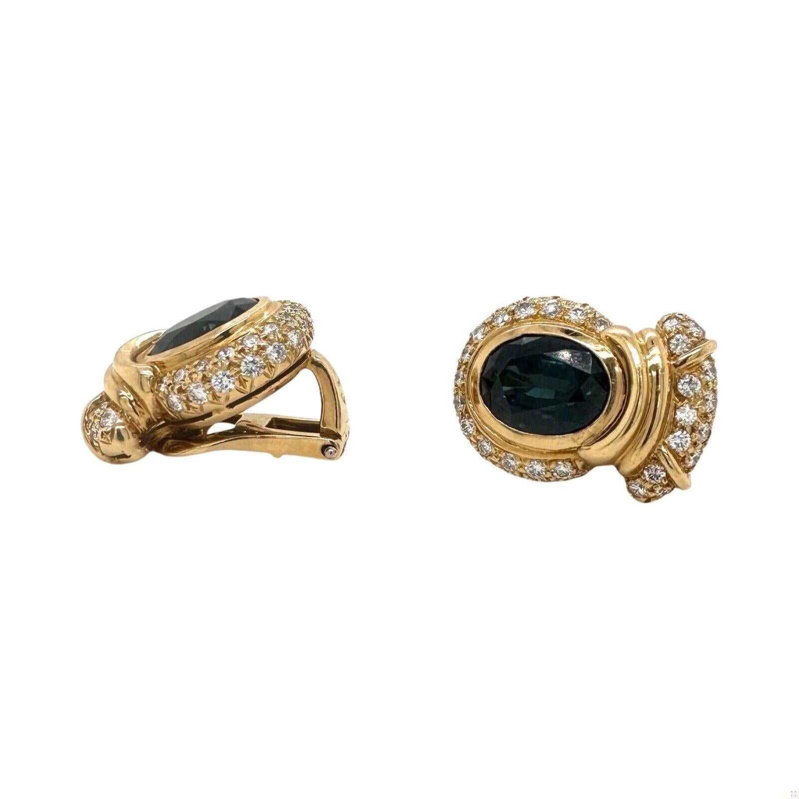 Women's Blue Oval Sapphire and Diamond Gold Cocktail Estate Earrings For Sale