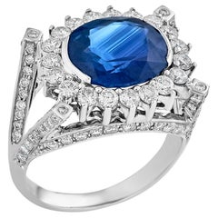 Blue Oval Sapphire & Diamond 18K White Gold Ring  1.74ct by Manart