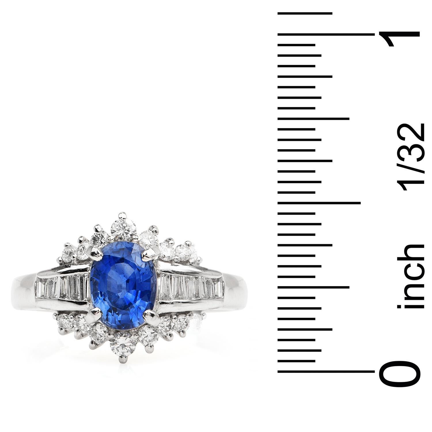 Oval Cut Blue Oval Sapphire Diamond Platinum Floral Ring