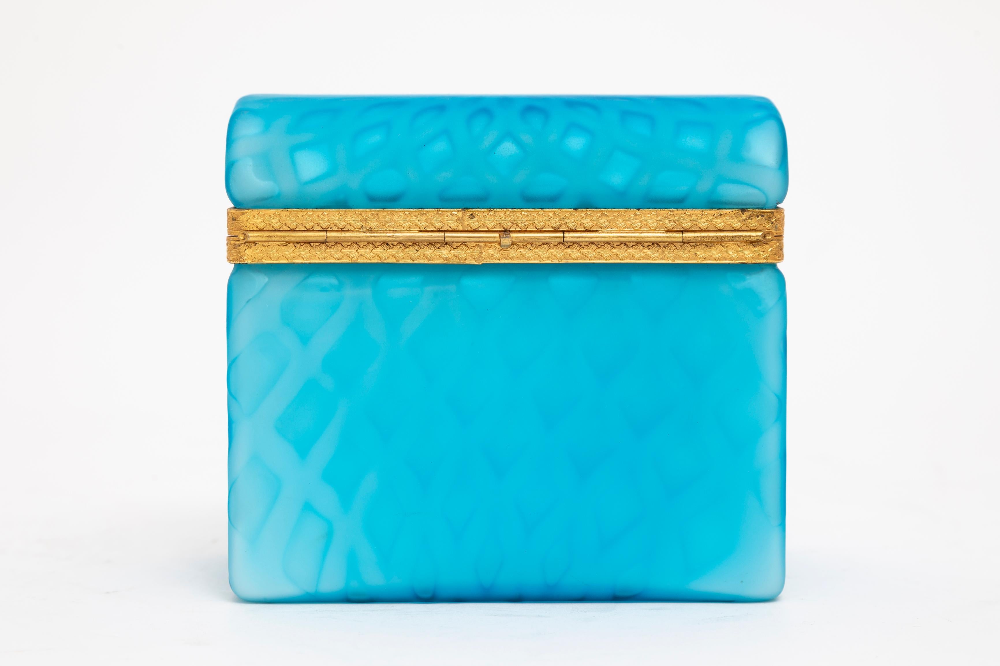 20th Century Blue over White Double Overlay Ormolu Mounted Cased Glass Rectangular Box For Sale