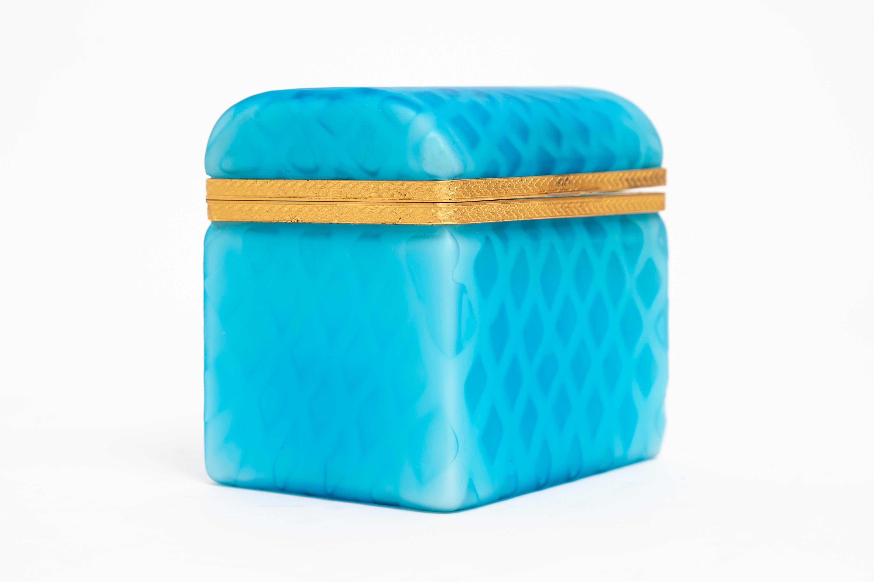 Blue over White Double Overlay Ormolu Mounted Cased Glass Rectangular Box For Sale 1