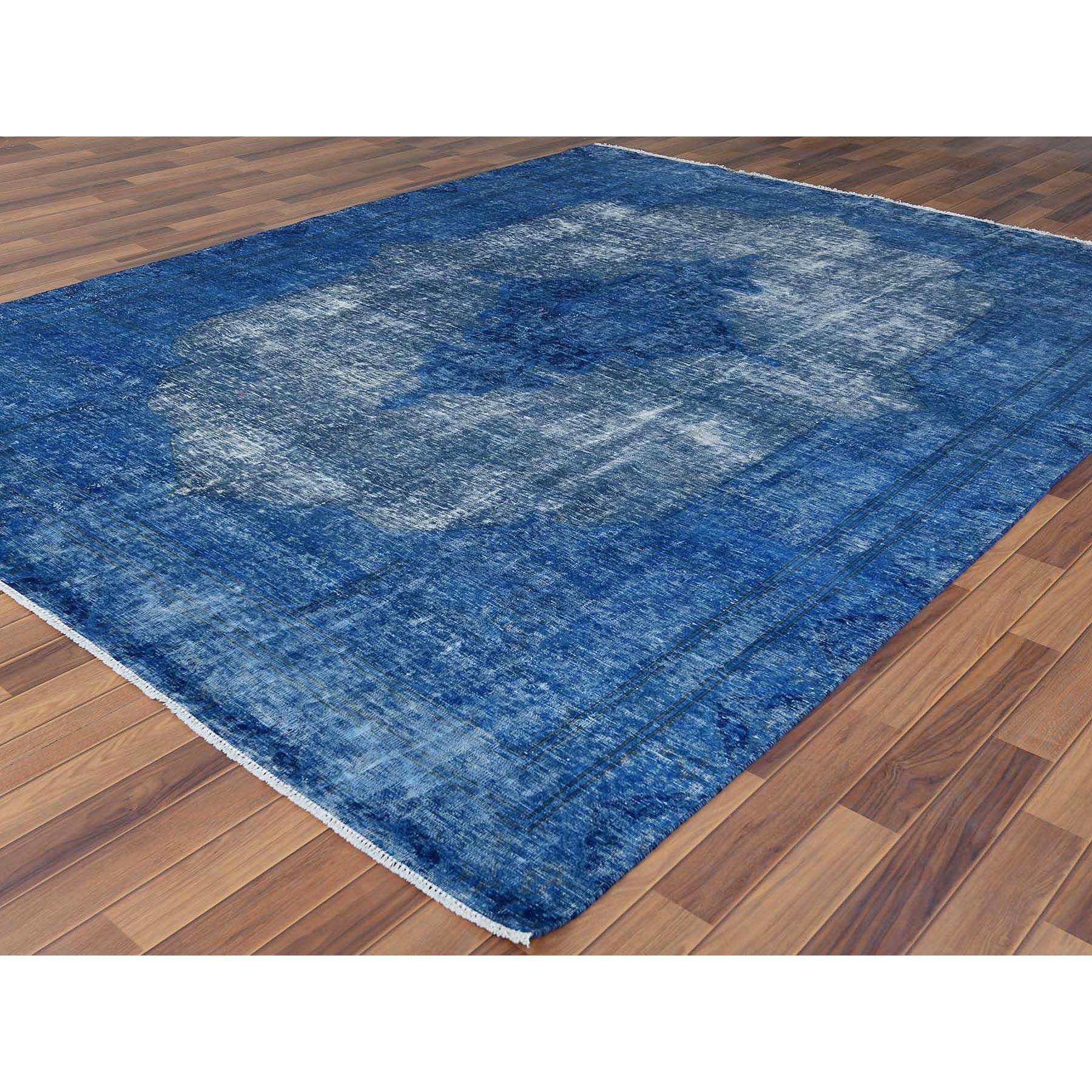 Hand-Knotted Blue Overcast Vintage Persian Kerman Hand Knotted Oriental Rug