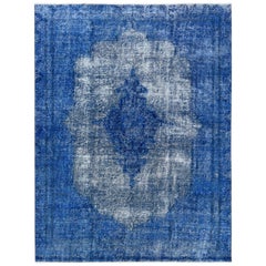 Blue Overcast Vintage Persian Kerman Hand Knotted Oriental Rug
