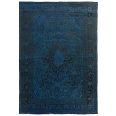 Blue Overdyed Vintage and Worn Down Persian Hamadan Hand Knotted Pure Wool