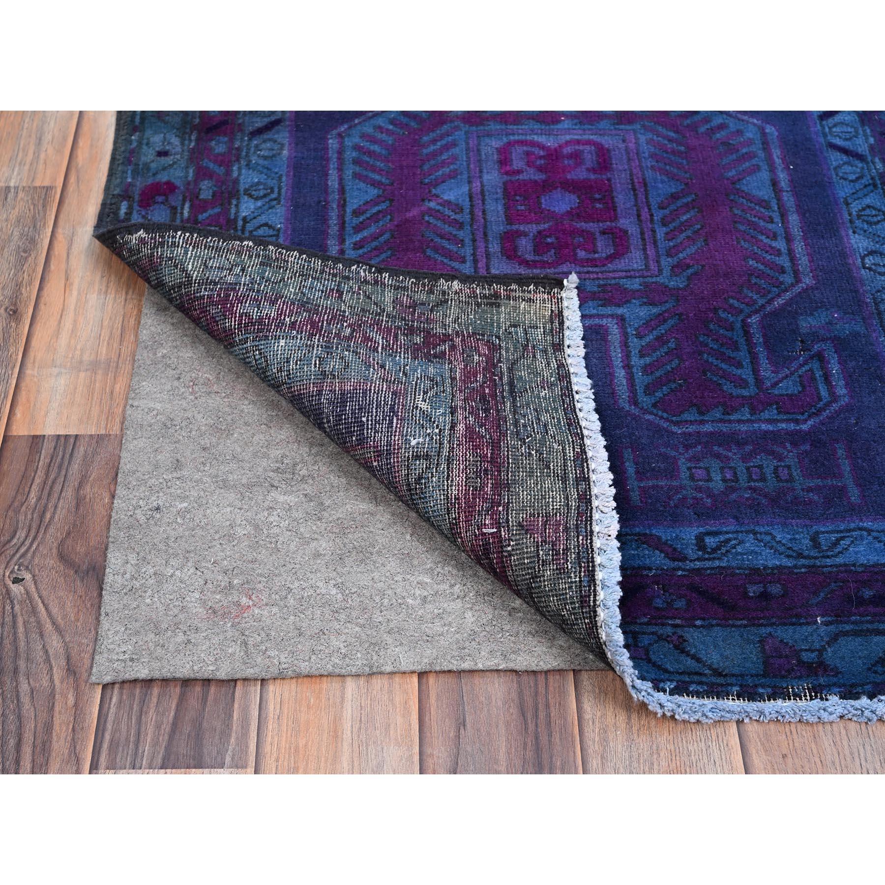 Hand-Knotted Blue Overdyed Vintage Northwest Persian Clean Pure Wool Hand Knotted Runner Rug For Sale