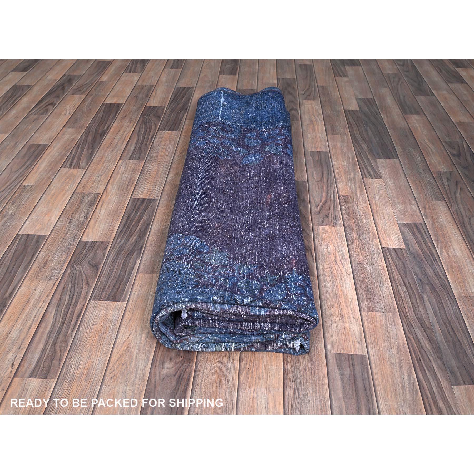 Blue Overdyed Vintage Persian Kerman Soft Wool Distressed Hand Knotted Clean Rug For Sale 4
