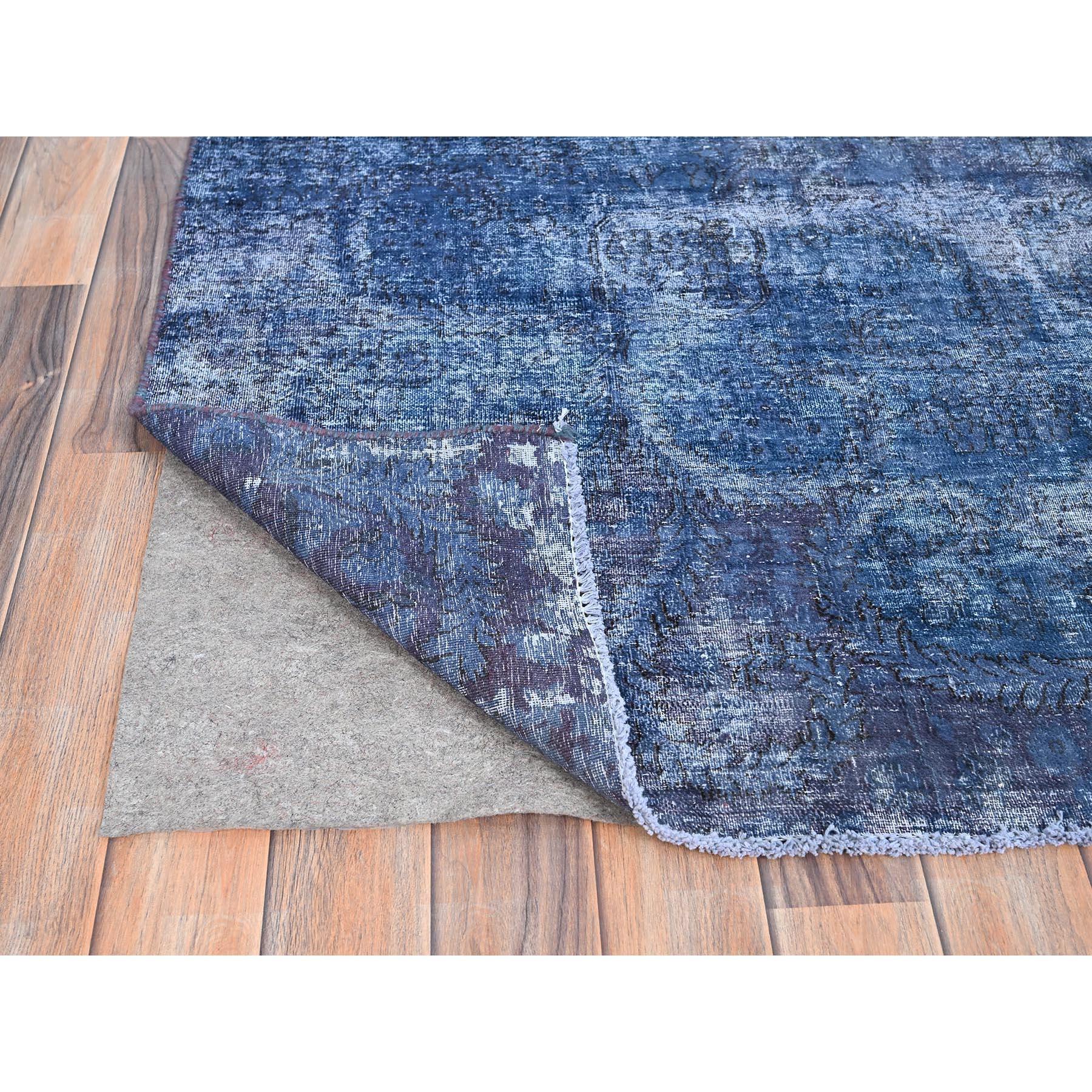 Blue Overdyed Vintage Persian Kerman Soft Wool Distressed Hand Knotted Clean Rug In Good Condition For Sale In Carlstadt, NJ