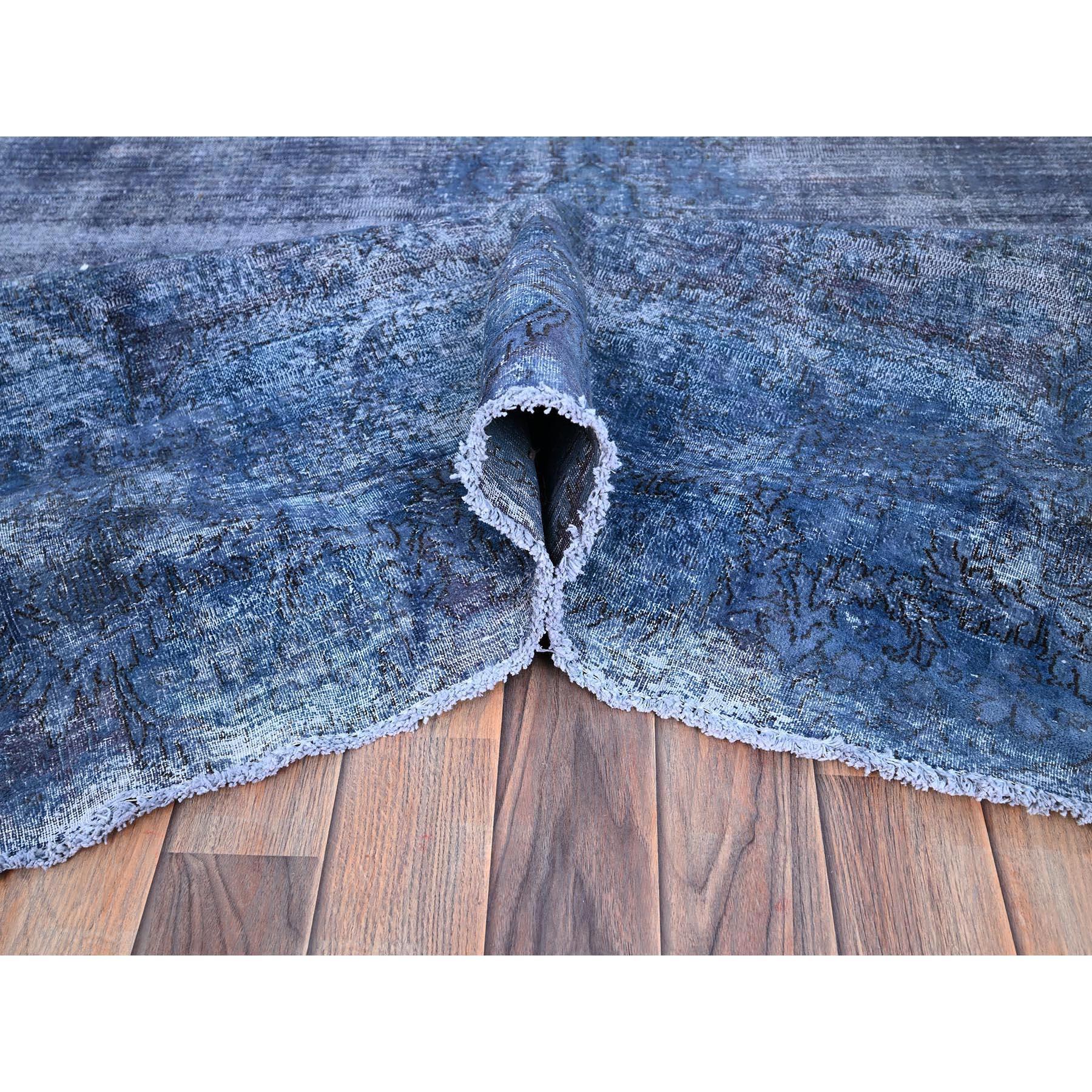 Mid-20th Century Blue Overdyed Vintage Persian Kerman Soft Wool Distressed Hand Knotted Clean Rug For Sale