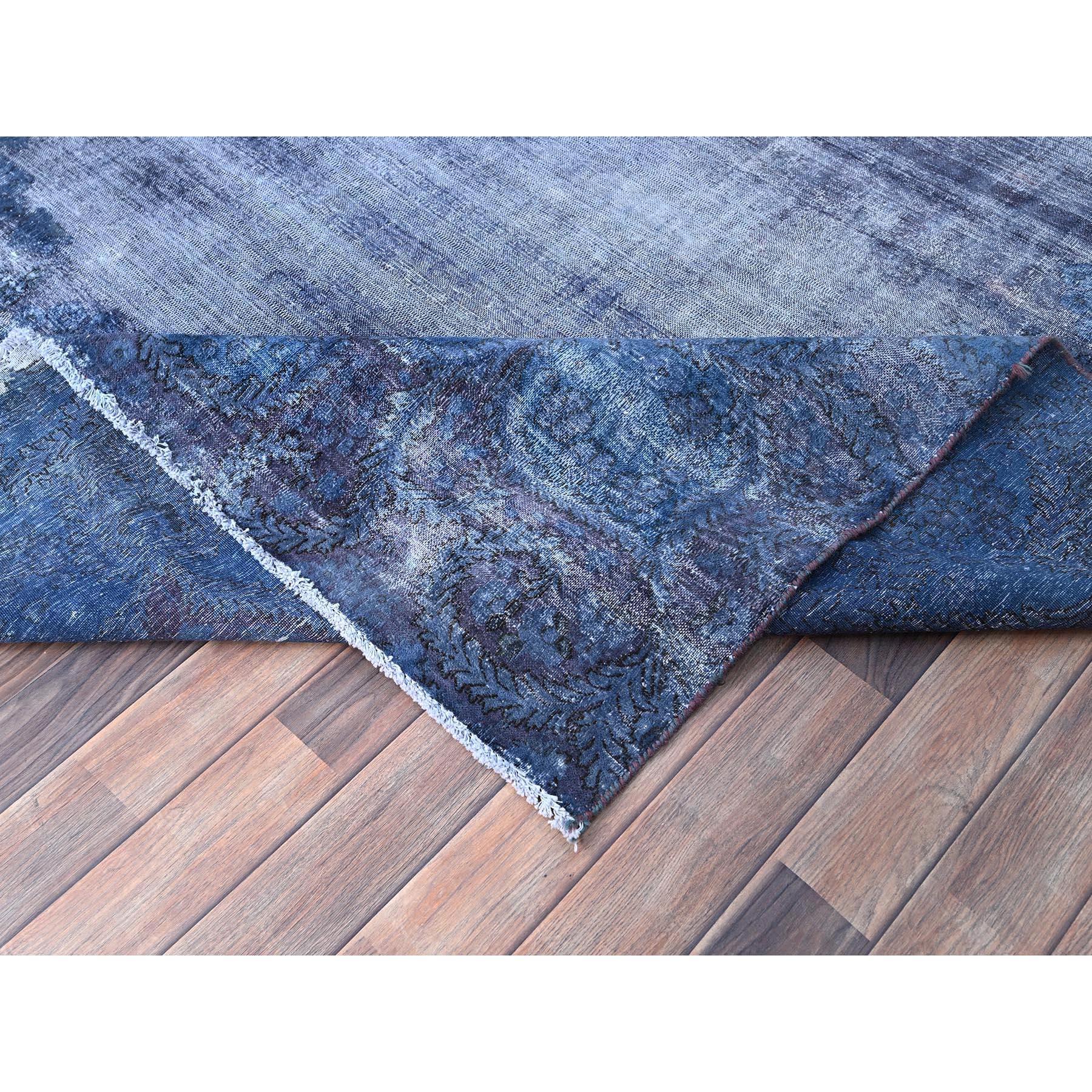 Blue Overdyed Vintage Persian Kerman Soft Wool Distressed Hand Knotted Clean Rug For Sale 1