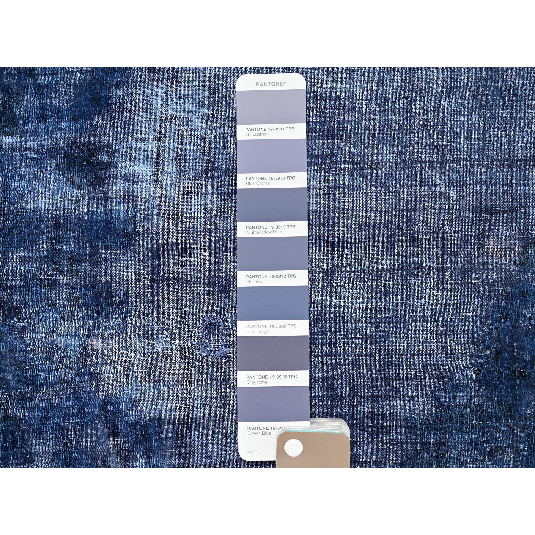 Blue Overdyed Vintage Persian Kerman Soft Wool Distressed Hand Knotted Clean Rug For Sale 2