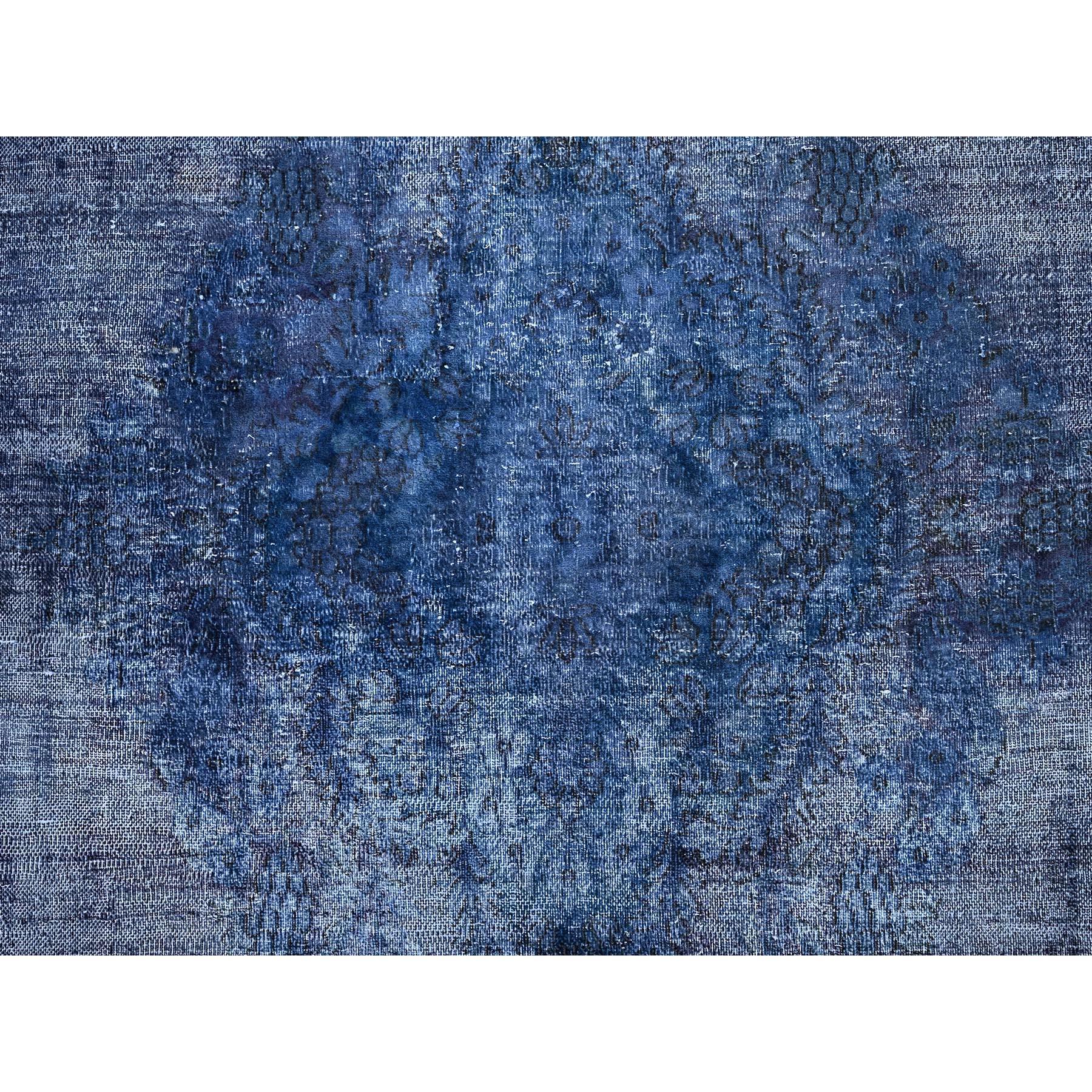 Blue Overdyed Vintage Persian Kerman Soft Wool Distressed Hand Knotted Clean Rug For Sale 3