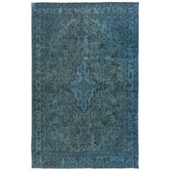 Blue Overdyed Vintage Persian Lilahan Worn Down Hand Knotted Oriental Rug