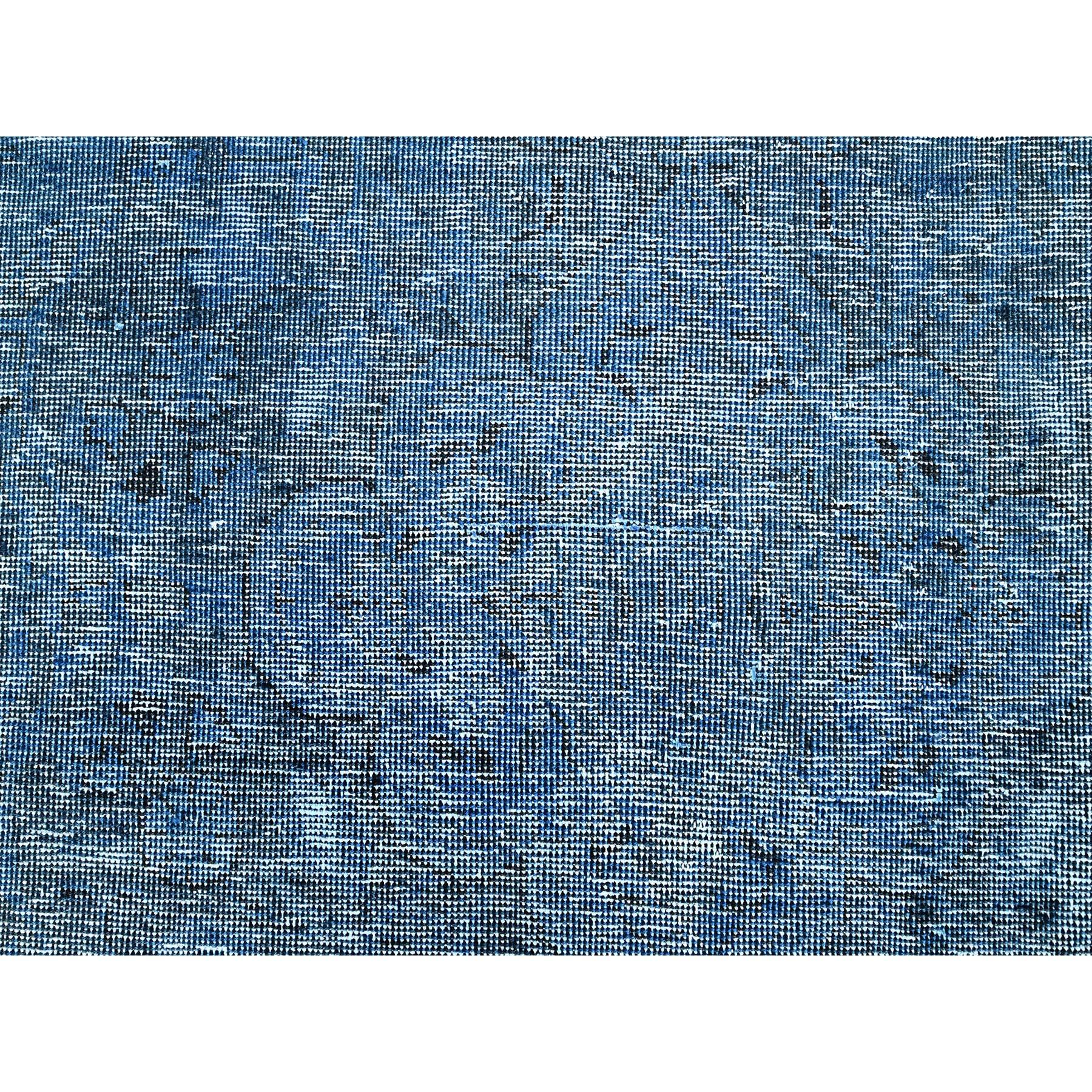 Blue Overdyed Vintage Persian Tabriz Even Wear Clean Hand Knotted Pure Wool Rug For Sale 4