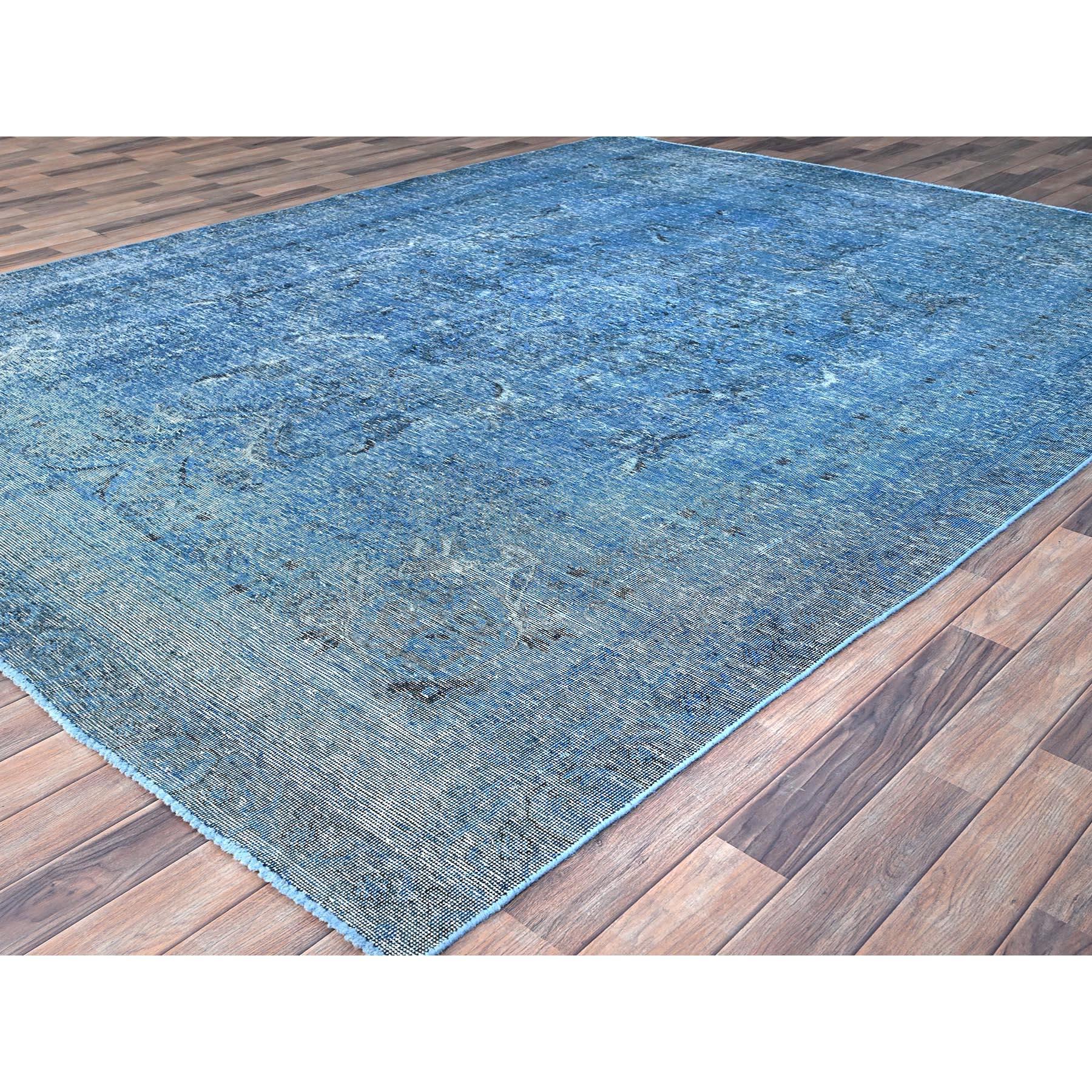 Blue Overdyed Vintage Persian Tabriz Even Wear Clean Hand Knotted Pure Wool Rug In Good Condition For Sale In Carlstadt, NJ