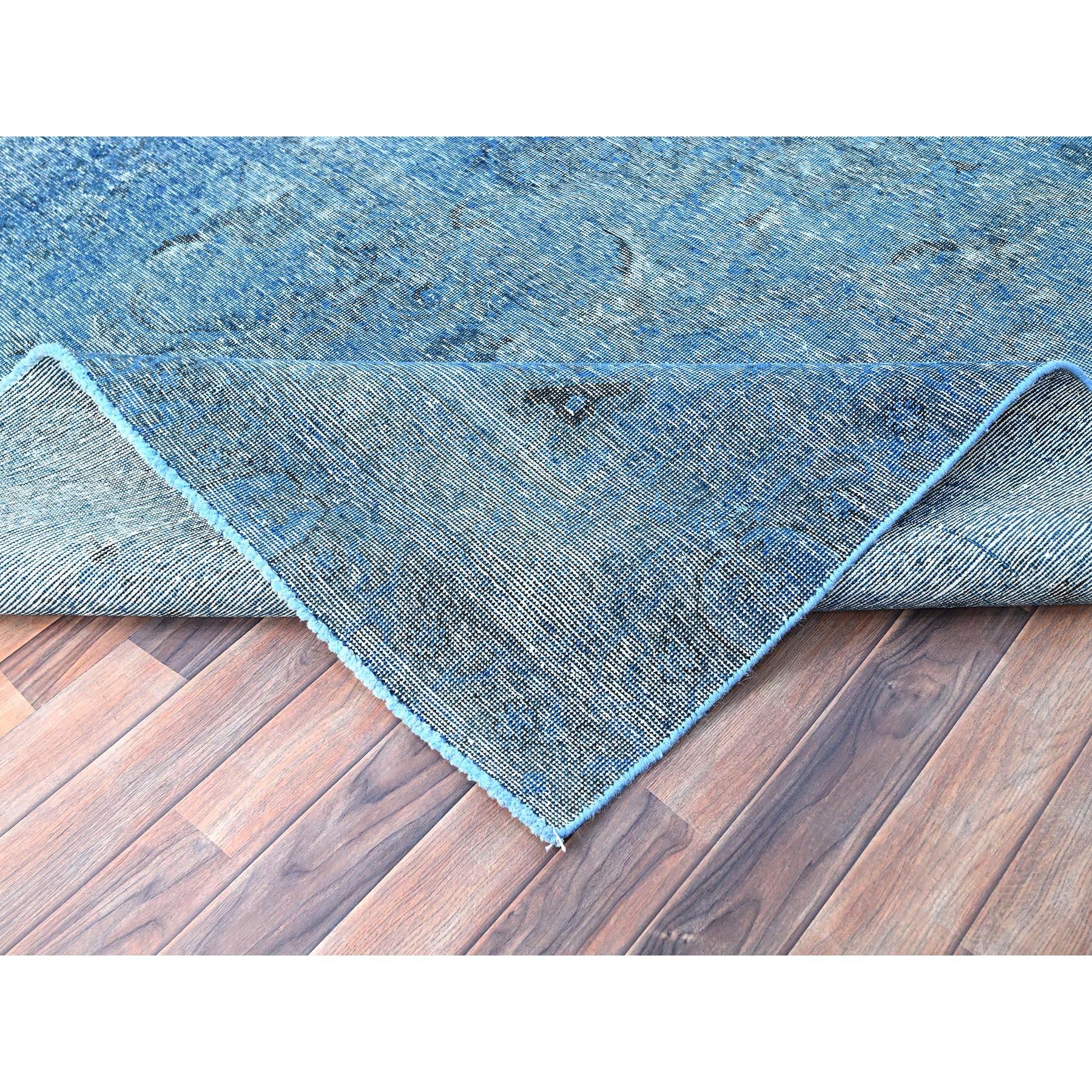 Blue Overdyed Vintage Persian Tabriz Even Wear Clean Hand Knotted Pure Wool Rug For Sale 2