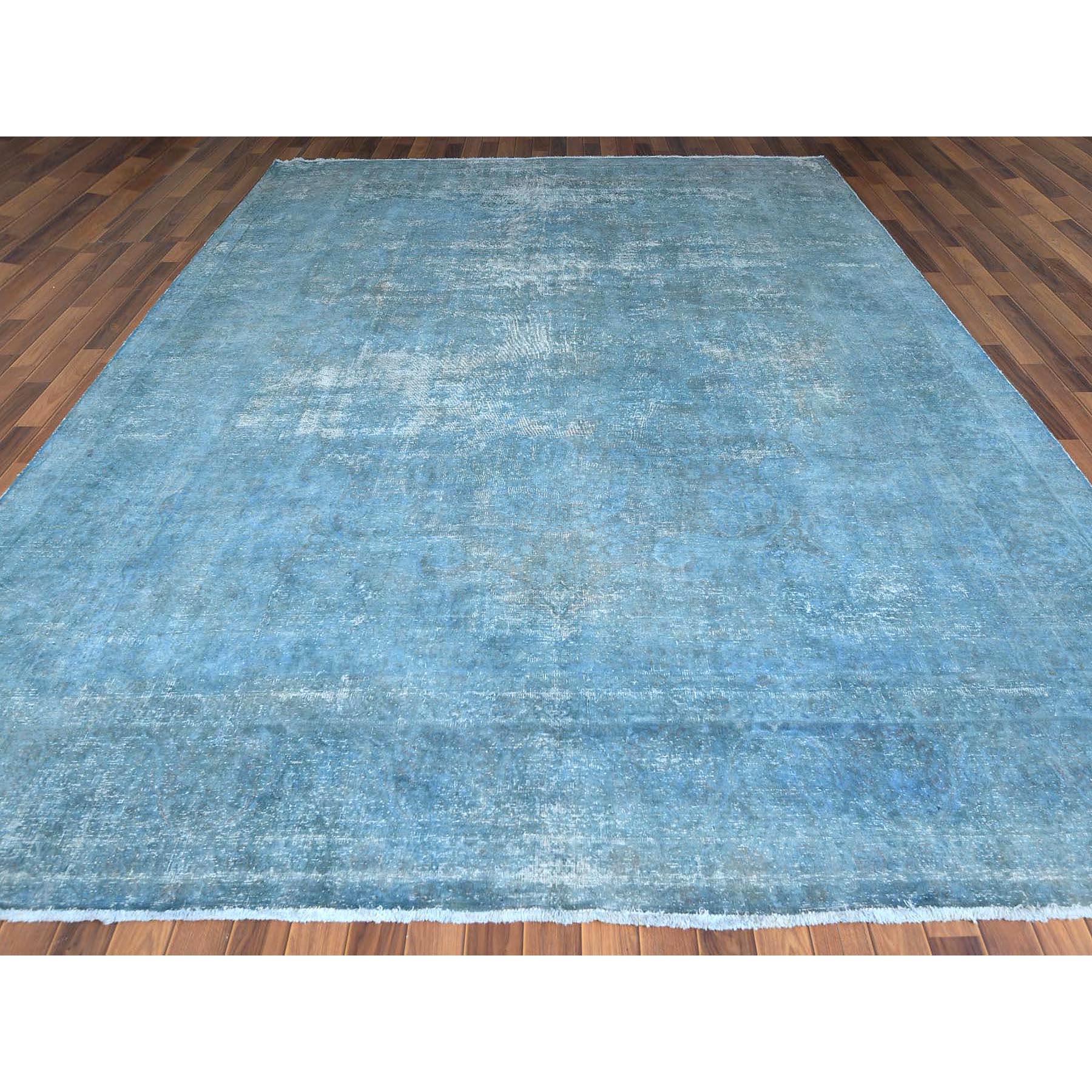 Medieval Blue Overdyed Worn Down Old Persian Kerman Oriental Rug