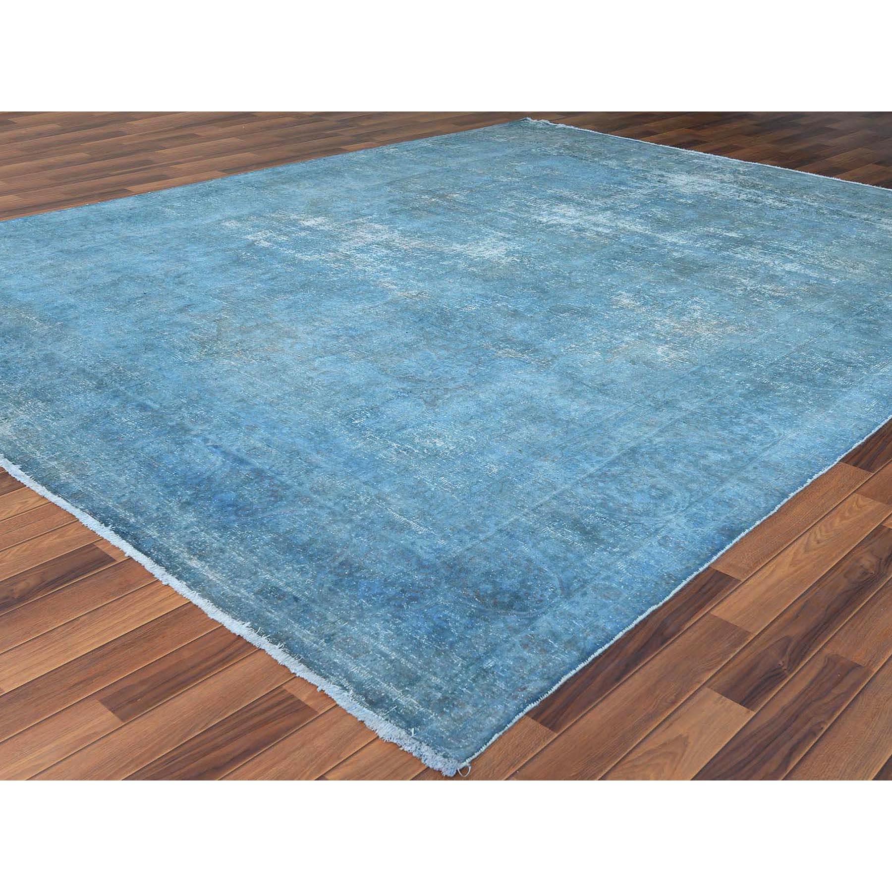 Hand-Knotted Blue Overdyed Worn Down Old Persian Kerman Oriental Rug