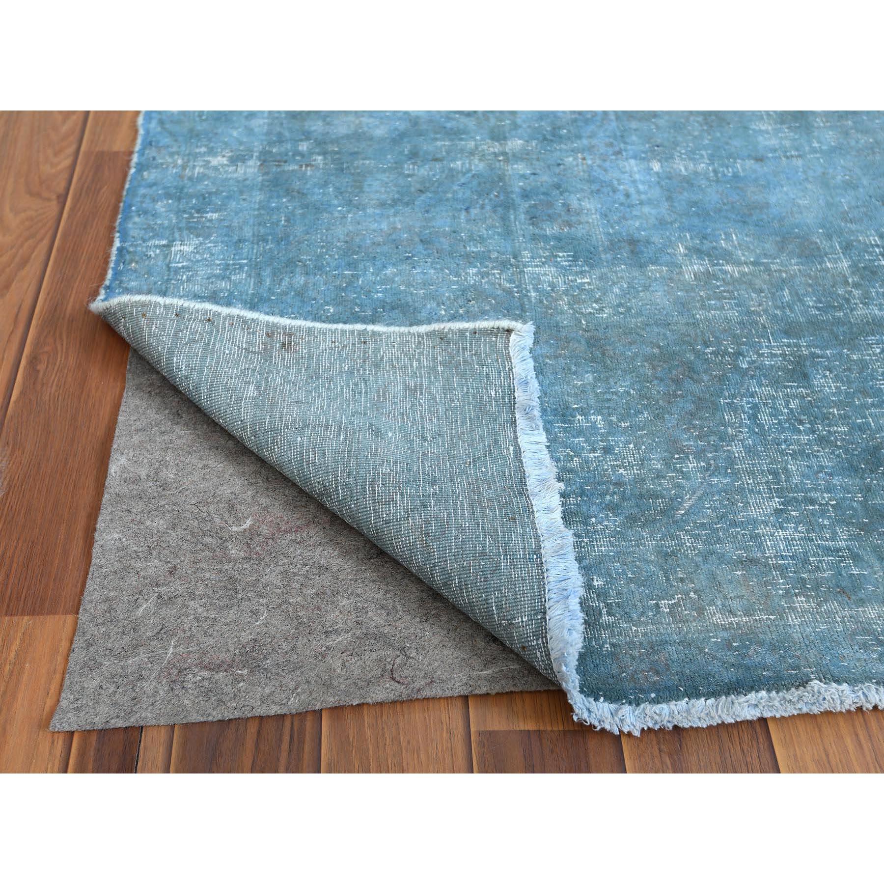 Blue Overdyed Worn Down Old Persian Kerman Oriental Rug In Good Condition In Carlstadt, NJ