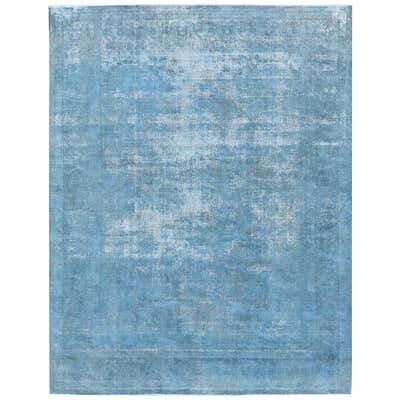 Vintage Distressed Overdyed Blue Wool Rug For Sale at 1stDibs