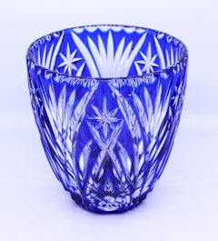 Blue Overlay Crystal Ice Bucket